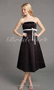 A-line Satin Knee-length Strapless Bridesmaid Dress