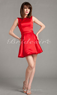 A-line Satin Short/ Mini Bateau Bridesmaid Dress