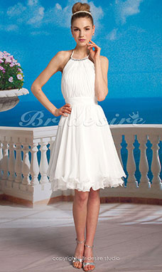 A-line Chiffon Knee-length Halter Wedding Dress