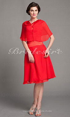 A-line Chiffon Knee-length Cowl Mother Of The Bride Dress
