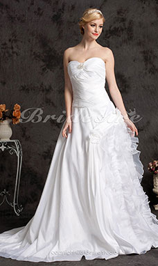 A-line Elegant Court Train Taffeta Strapless Wedding Dress
