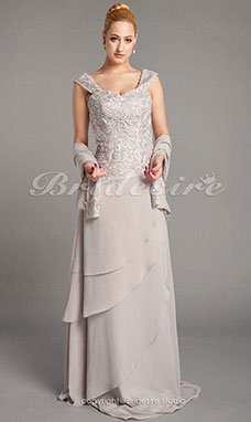 Sheath/Column Chiffon And Lace Floor-length Straps Mother of the Bride Dress With A Wrap