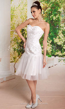 Sheath/ Column Tulle And Lace Knee-length Sweetheart Wedding Dress