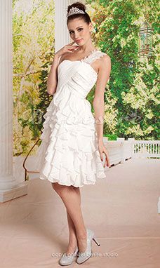 A-line Chiffon Short/ Mini One Shoulder Wedding Dress