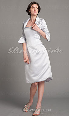 Sheath/Column Half Sleeve Sweetheart Satin Knee-length Mother of the Bride Dress With A Wrap