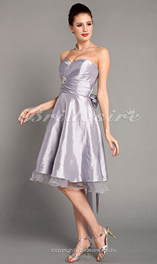 A-line Knee-length Organza Over Taffeta Organza Strapless Sweetheart Bridesmaid Dress 