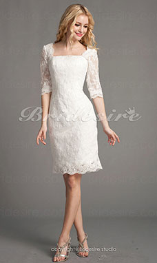 Sheath/Column Lace Short/Mini Square Wedding Dress