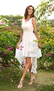 A-line V-neck Sleeveless Lace Dress