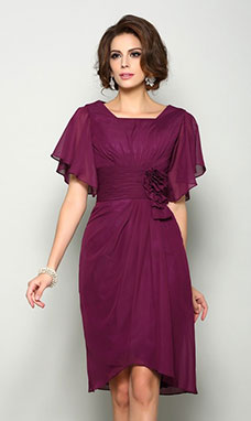 A-line Square Short Sleeve Chiffon Mother of the Bride Dress
