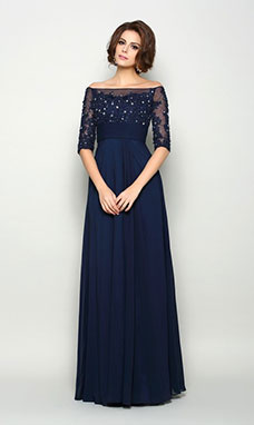 A-line Off-the-shoulder Half Sleeve Chiffon Mother of the Bride Dress