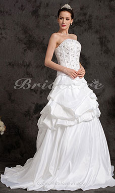 Ball Gown Two-In-One Strapless Taffeta Court Train Wedding Dress