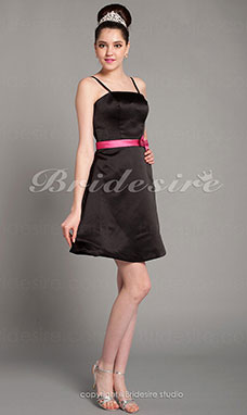 A-line Knee-length Straps Cute Satin Bridesmaid Dress with Removale Straps