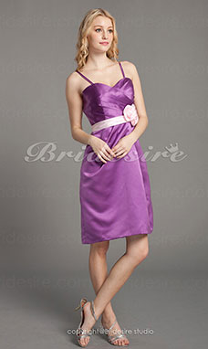 A-line Knee-length Sweetheart Cute Satin Bridesmaid Dress with Removale Straps