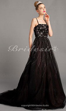 Ball Gown Brilliant A-line Tulle Floor-length Spaghetti Straps Evening Dresses