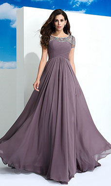 A-line Jewel Sleeveless Chiffon Dress