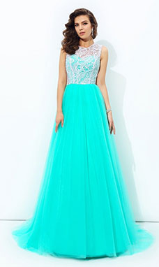 A-line Scoop Sleeveless Tulle Dress
