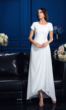 A-line Scoop Short Sleeve Chiffon Mother of the Bride Dress