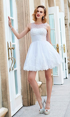 A-line Jewel Sleeveless Lace Dress