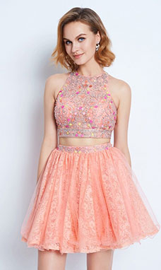 A-line Jewel Sleeveless Lace Dress