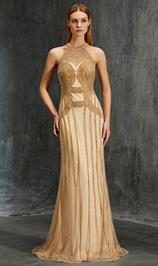 Sheath/Column Jewel Sleeveless Tulle Dress