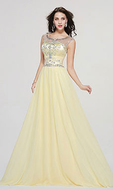 A-line Bateau Ankle-length Chiffon Prom Dress