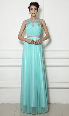 A-line Scoop Floor-length Tulle Prom Dress