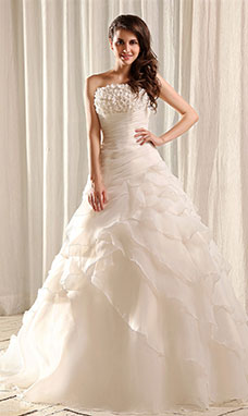 Ball Gown Strapless Sweep/Brush Train Organza Wedding Dress