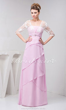 A-line Square Floor-length Half Sleeve Chiffon Lace Mother of the Bride Dress