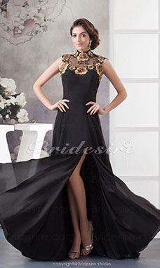A-line High Neck Floor-length Sleeveless Chiffon Dress