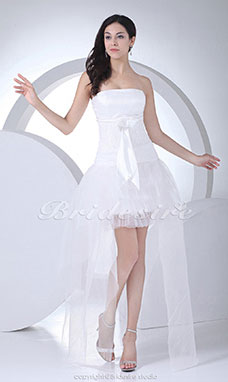 A-line Strapless Asymmetrical Short/Mini Sleeveless Stretch Satin Lace Organza Wedding Dress