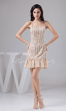 Sheath/Column Spaghetti Straps Short/Mini Sleeveless Chiffon Dress