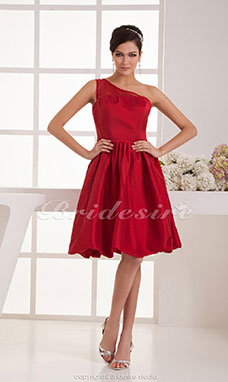 A-line One Shoulder Knee-length Sleeveless Satin Bridesmaid Dress