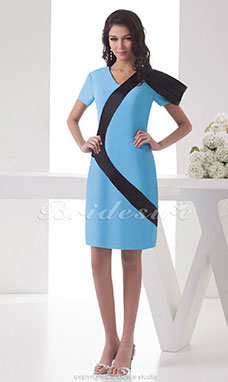 Sheath/Column Jewel Knee-length Short Sleeve Satin Dress