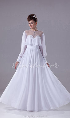 A-line Jewel Floor-length Long Sleeve Chiffon Wedding Dress