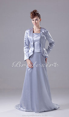 A-line Strapless Floor-length Long Sleeve Satin Mother of the Bride Dress