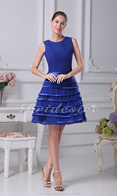 A-line Scoop Short/Mini Sleeveless Chiffon Satin Bridesmaid Dress