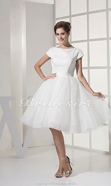 Princess Scoop Knee-length Short Sleeve Organza Taffeta Dress