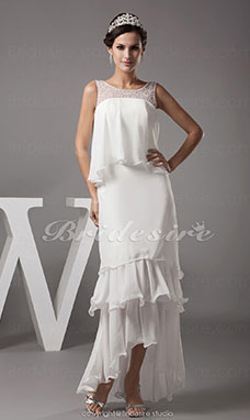 Sheath/Column Scoop Asymmetrical Sleeveless Chiffon Dress