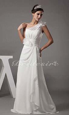 Sheath/Column One Shoulder Floor-length Sleeveless Chiffon Wedding Dress