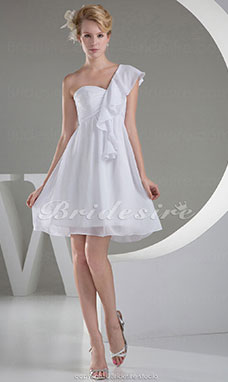 A-line One Shoulder Short/Mini Sleeveless Chiffon Dress