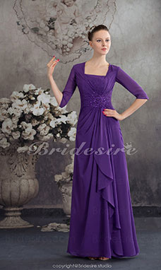 A-line Square Floor-length Half Sleeve Chiffon Mother of the Bride Dress
