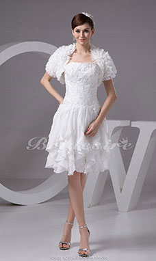 A-line Strapless Knee-length Short Sleeve Chiffon Dress