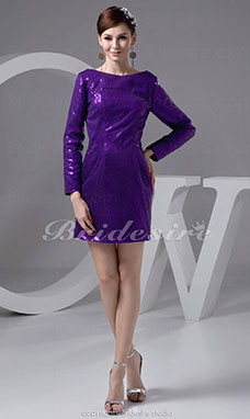 Sheath/Column Jewel Short/Mini Long Sleeve Sequined Dress