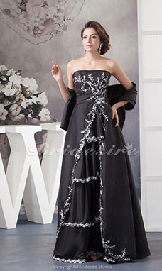 A-line Strapless Floor-length Sleeveless Taffeta Dress