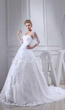 Ball Gown Sweetheart Chapel Train Sleeveless Lace Wedding Dress