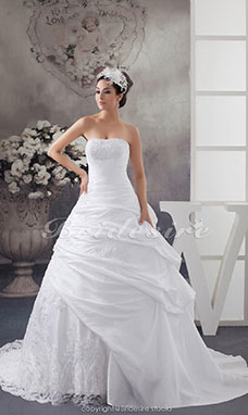 Ball Gown Strapless Court Train Sleeveless Taffeta Lace Wedding Dress