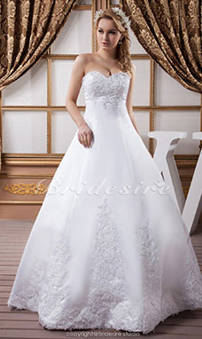 A-line Sweetheart Floor-length Sleeveless Satin Wedding Dress