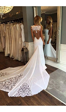 Sheath/Column Bateau Sleeveless Chiffon Wedding Dress