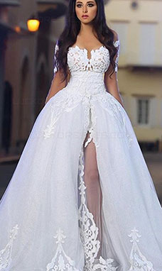 Ball Gown Off-the-shoulder Half Sleeve Organza Wedding Dress