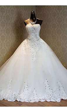 Ball Gown Sweetheart Sleeveless Tulle Wedding Dress